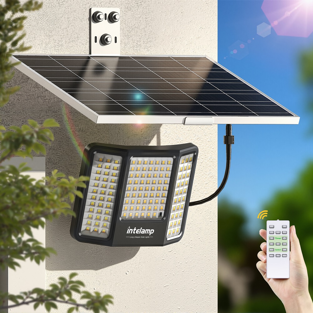Outdoor Lighting Dusk To Dawn - intelamp Solar Flood Lights 2000LM 20000mAh