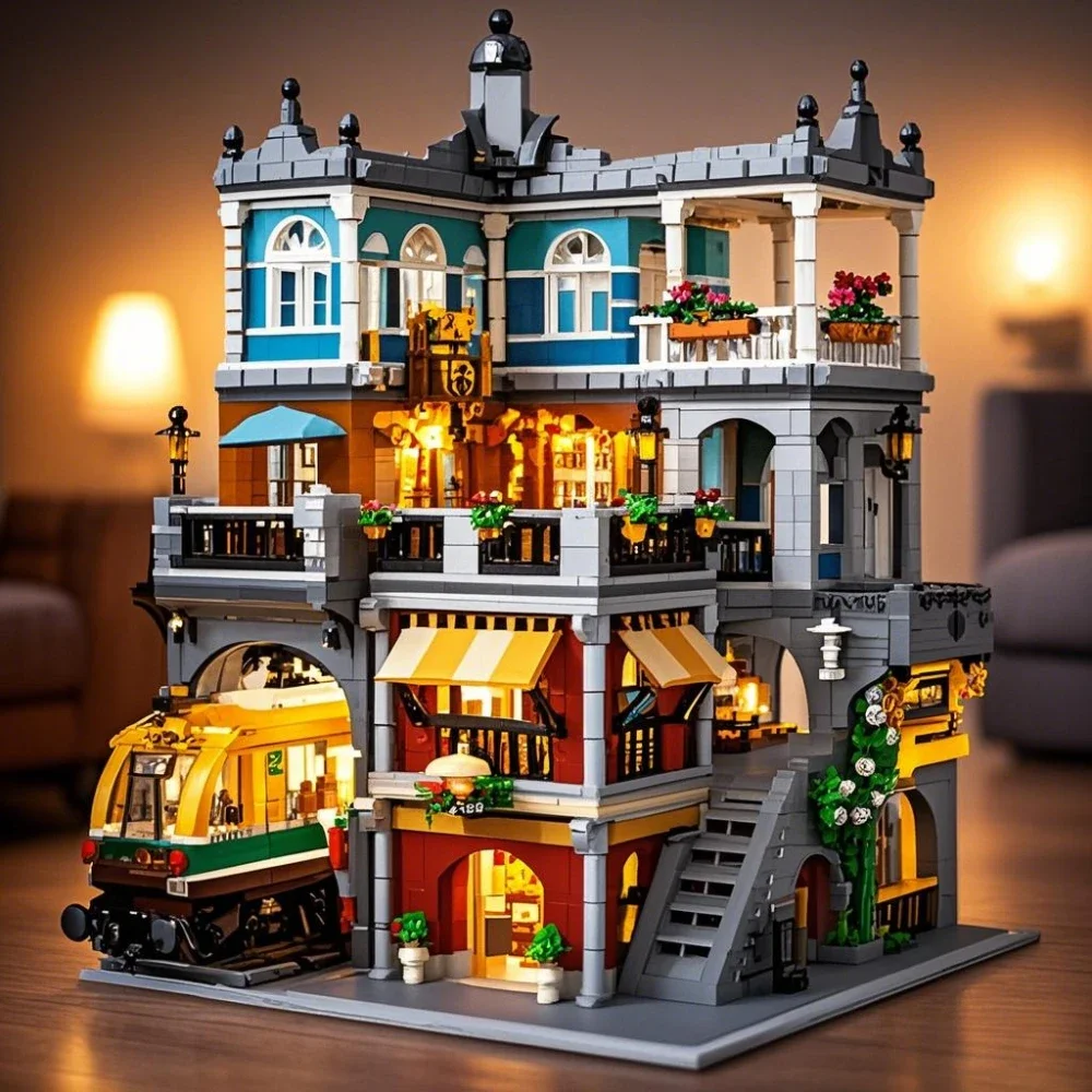 Outdoor Lighting Xmas - BurgerShop Building Blocks Sets With Lights