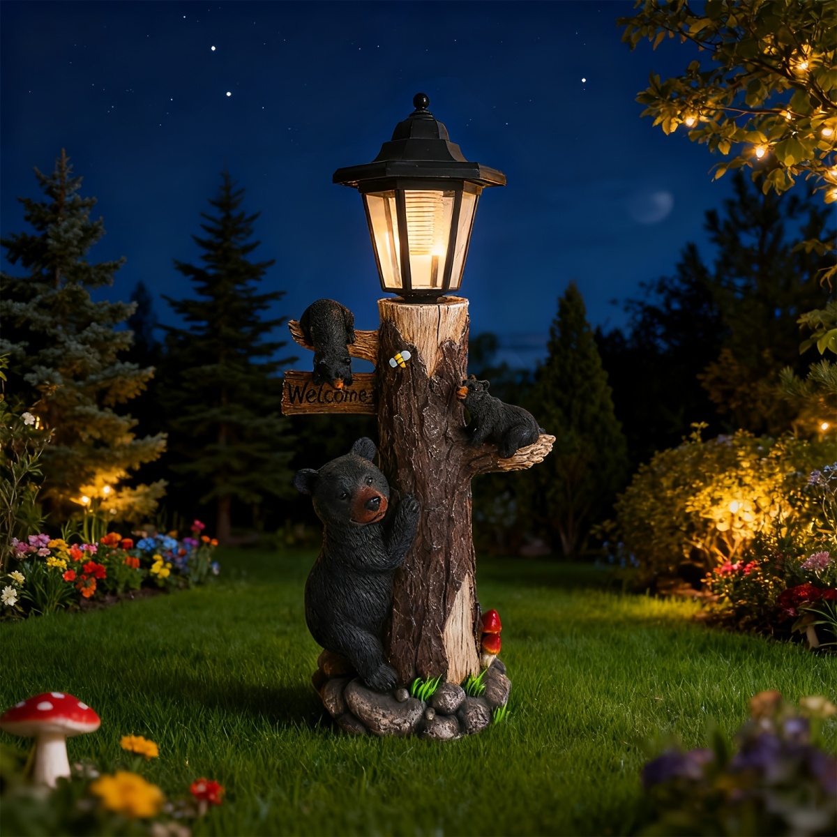 Black bear statue welcome sign - đánh giá và giá Outdoor Lighting On Trees