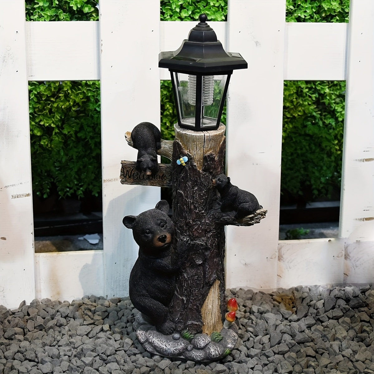 Black bear statue welcome sign - đánh giá và giá Outdoor Lighting On Trees